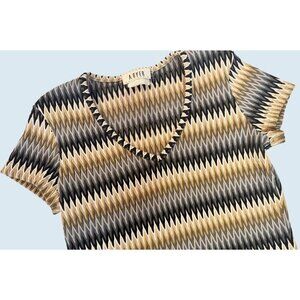 Vintage A. BYER California Zig Zag V Neck Short Sleeve Top Shirt Blouse Sz S